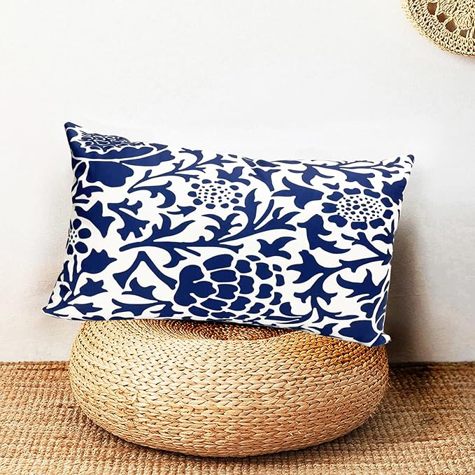 Decorative Throw Pillow Covers Set of 2 Blue Pillow Covers 12x20 inch Soft Short Plush Couch Pillow Case Floral Throw Pillows,Farmhouse Outdoor Pillow Covers for Sofa Bed Living Room Car