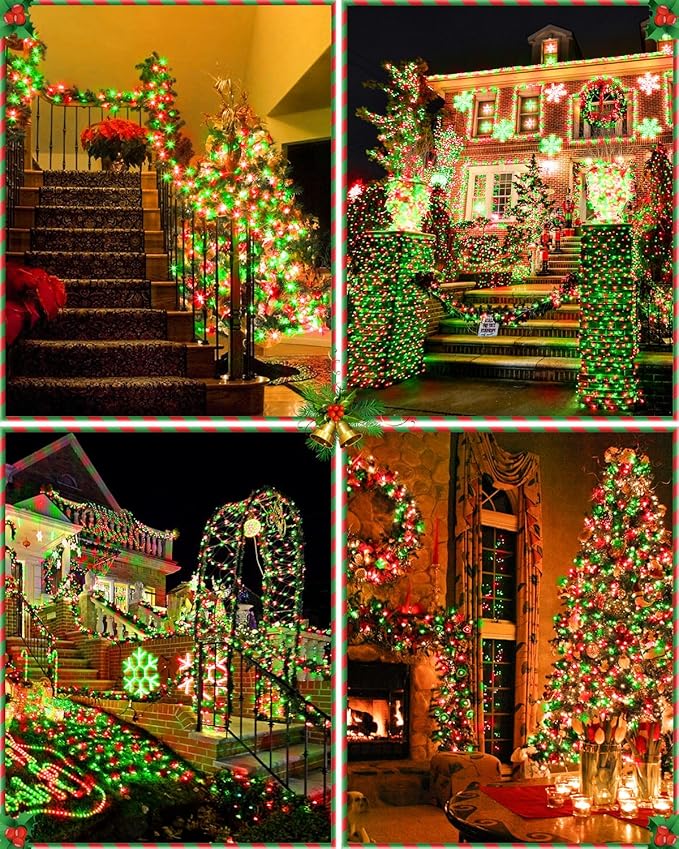 552FT 1400LED Christmas Lights, Extra Long Outdoor String Lights Waterproof, Timer & Memory, 8 Modes Dimmable Plug in Fairy for Outside Tree Wedding Patry Red and Green