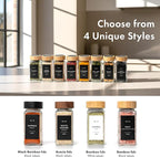EDELHAUS® Square Spice Jars with Bamboo Wooden Lid (Pack of 24) Spice Jars with Shaker Insert and 240 Labels - Bamboo Lid Glass Container for Spice Organisation [4.3 in × 1.8 in]