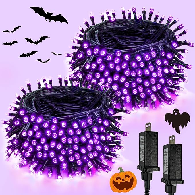 2-Pack 200 LED Extendable Halloween Lights, 66FT Purple Halloween Decorations String Lights Outdoor Indoor Tree Lights, 13 Modes Plug in Mini Fairy Lights Waterproof with Timer and Memory Function