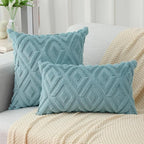Pallene Light Teal Throw Pillow Covers 24x24 Set of 2, Soft Plush Faux Fur Decorative Couch Pillow Covers for Sofa Bed Living Room Pillow Cases with 3D Diamond Pattern