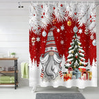 Vandarllin Christmas Gnome Shower Curtain, Winter Merry Christmas Tree Balls Shower Curtains Set with Hooks, Red Waterproof Fabric Bathroom Curtains Decor Home Accessories, Stall Long 36 X 78 Inch