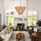 Boho Rattan Chandelier Farmhouse 6-Lights Hand-Woven Bamboo Chandelier Light Fixture Vintage Rustic Wicker Rattan Golden Chandeliers for Dining Room, Bedroom, Kitchen, Living Room, E12