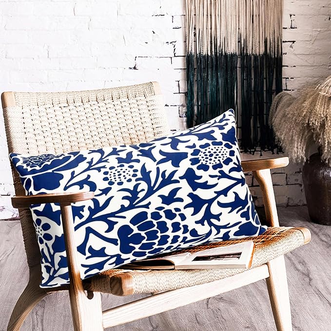 Decorative Throw Pillow Covers Set of 2 Blue Pillow Covers 12x20 inch Soft Short Plush Couch Pillow Case Floral Throw Pillows,Farmhouse Outdoor Pillow Covers for Sofa Bed Living Room Car