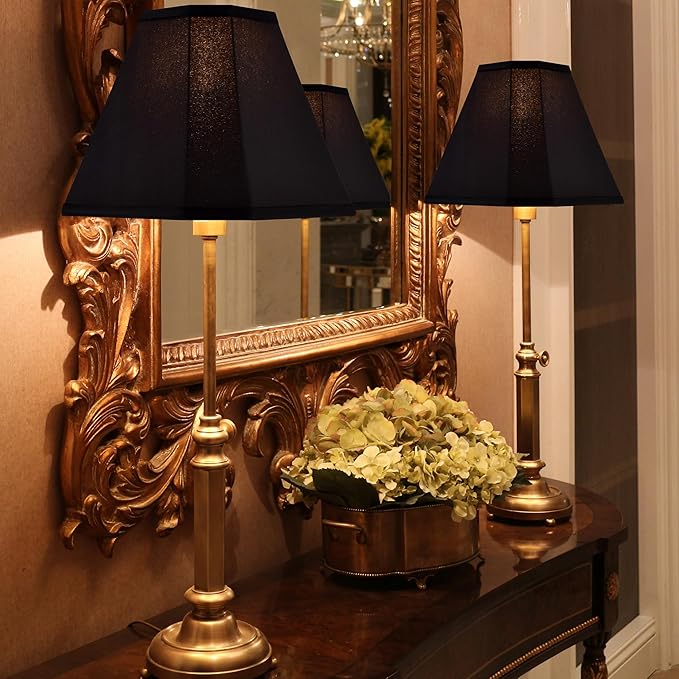GO&SO Bell Lamp Shades Set of 2 Black Scalloped Lamp Shade, Replacement Lamp Shade For Floor & Table Lamp Shade, 6.5"Top x 13"Bottom x 11.2"Slant Height x 10.5''Vertical Height(Spider), Easy Assembly