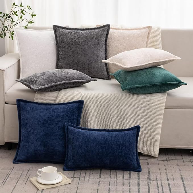Green Decorative Throw Pillow Covers 24x24 Inch Set of 2 Cozy Soild Chenille Cushion Cases Soft Textured Square Couch Pillows Cover Boho Accent Farmhouse Pillowcases for Sofa Bed