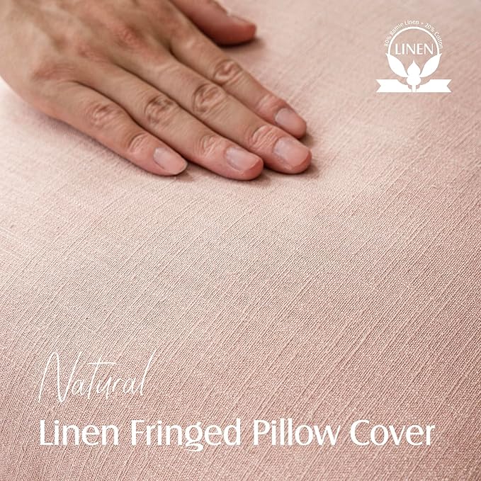Foindtower Set of 2 Decorative Linen Fringe Throw Pillow Covers Boho Farmhouse Cushion Cover with Tassels Soft Accent Pillowcase for Couch Chair Sofa Bed Living Room Home Decor,18×18 Inch,Light Pink