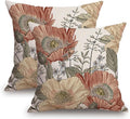 TSSOHU Vintage Flower Throw Pillow Covers 16x16 Brown Rust Colored Floral Botanical Pattern Decorative Pillows Outdoor Linen Farmhouse Cushion Case Country Pillowcase for Sofa Bed Room Decor Set of 2