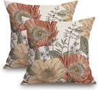 TSSOHU Vintage Flower Throw Pillow Covers 18x18 Brown Rust Colored Floral Botanical Pattern Decorative Pillows Outdoor Linen Farmhouse Cushion Case Country Pillowcase for Sofa Bed Room Decor Set of 2
