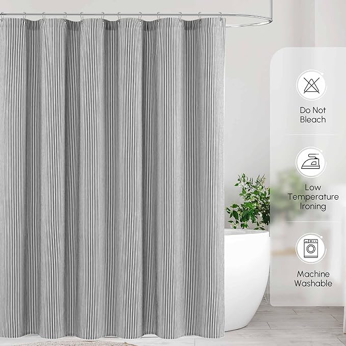 WELTRXE Black and White Shower Curtain, Vintage Shower Curtain Set, Rustic Bathroom Decor, Heavy Duty Fabric Water Repellent with 12 Rust-Proof Metal Hooks for Bathroom Hotel Bathtub, 72x72 Inch