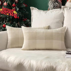 MIULEE Pack of 2 Farmhouse Buffalo Check Plaids Polyester Linen Soft Solid Cream White Decorative Throw Pillow Covers Home Decor Outdoor Cushion Case for Sofa Bedroom 12 x 20 Inch 30 x 50 cm