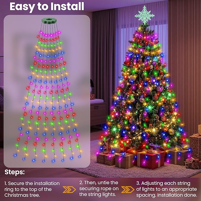 Mlambert Christmas Tree Lights, 6.6ft 16 Lines Fairy String Light, 8 Modes 400 LED Xmas Lighting with Remote Timer for Holiday, Warm White/Multicolor