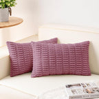 Pack of 2 Corduroy Decorative Throw Pillow Covers 12x20 Inch Soft Striped Pillow Covers Modern Farmhouse Home Decor for Sofa Living Room Couch Bed（Pink）