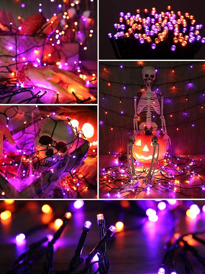 Flacchi 2 Pack Solar Halloween Lights Total 144ft 400 LED 8 Modes Outdoor String Lights Waterproof Solar Fairy Lights for Garden, Patio, Fence, Balcony, Outdoors,Holiday Decoration (Orange & Purple)