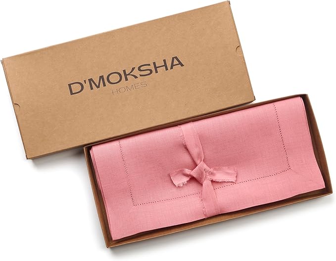 D'Moksha Homes Linen Dusty Pink Table Runner 108 Inches Long - 100% Pure Linen 14 x 108 Inch Table Runner for Fall, Autumn and Halloween - Classic Hemstitch