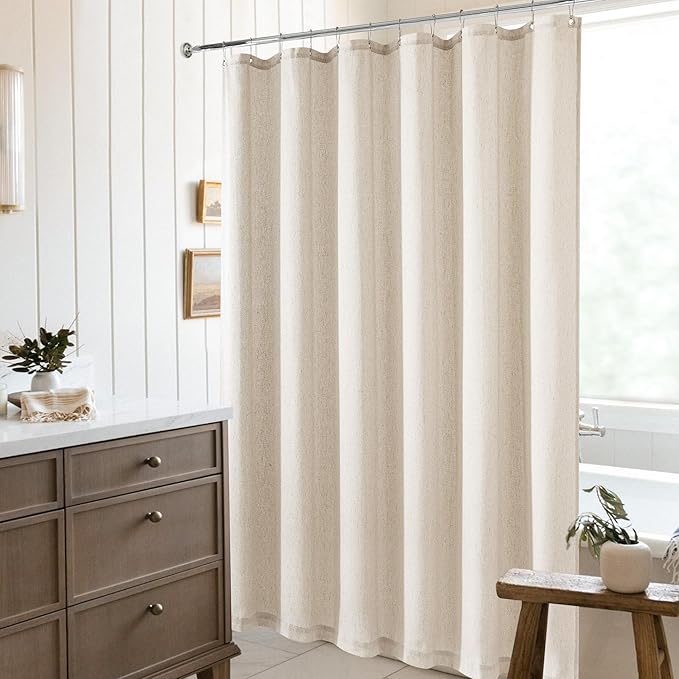 Extra Long Linen Shower Curtain 96 Length Textured Cloth Shower Curtain Set with Hooks 72x96 Inch Water Repellent Extra Large Boho Farmhouse Hotel Luxury Drapes for Bathroom Beige Cream