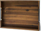20 Inch Acacia Wood Ottoman Tray for Living Room - Coffee Table Trays, Serving Tray with Handles for Ottoman Table, Decorative Trays for Home Decor, Charcuterie Boards (Walnut Color)