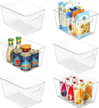 Vtopmart Clear Plastic Pantry Organizer Bins, 6 PCS Food Storage Bins with Handle for Refrigerator, Fridge, Cabinet, Kitchen, Countertops, Cupboard, Freezer Organization and Storage, BPA Free, Large