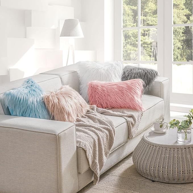 PHANTOSCOPE Pack of 2 Faux Fur Throw Pillow Covers Cushion Covers Luxury Soft Decorative Pillowcase Fuzzy Pillow Covers for Bed/Couch, Pink 18 x 18 Inches