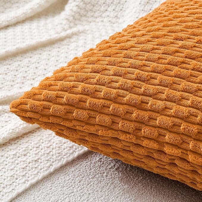 MIULEE Burnt Orange Throw Pillow Covers Soft Corduroy Decorative Set of 2 Boho Striped Pillow Covers Pillowcases Farmhouse Home Decor for Thanksgiving Couch Bed Sofa Living Room 20x20 Inch