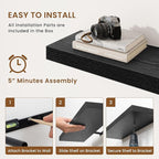fuqing Floating Shelves for Wall, Wall Mounted Wood Floating Shelf with Invisible Brackets for Living Room, Bathroom, Bedroom, Kitchen Storage and Decor,6.5 Inch Set of 3, Black