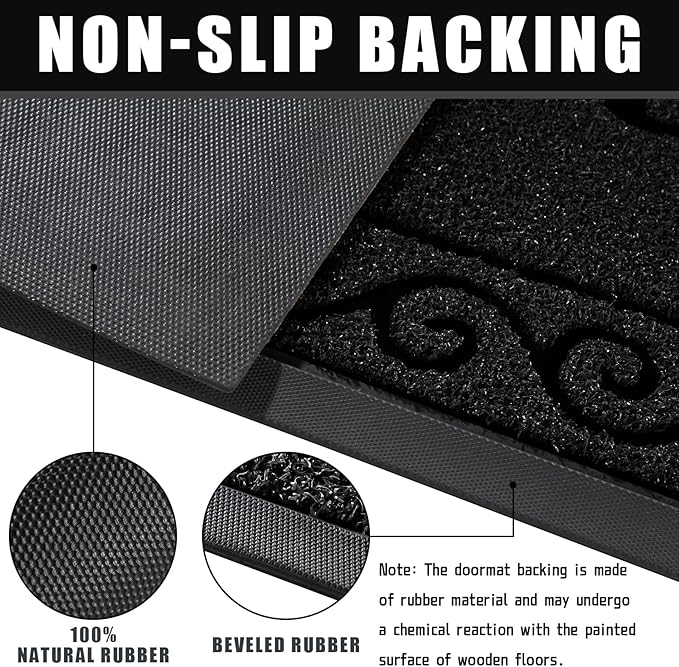 Yimobra Welcome Front Door Mat, Heavy Duty Easy Clean Doormat Indoor Outdoor, Waterproof Quick Dry Floor Mat for Home, Garage, Hign Traffic Areas, Non Slip, Low Profile, 29.5X17 Inches, Black
