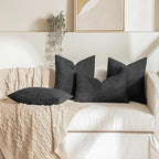 MIULEE 24x24 Decorative Euro Sham Throw Pillows for Bed Set of 2 Textured Boucle Neutral Winter Throw Pillow Covers Halloween Black Accent Solid Couch Pillowcases Sofa Livingroom Home Decor