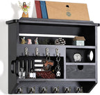 DOPACE Key Holder for Wall, Mail and Key Holder, Mail Organizer Wall Mount with Storage Drawer and 10 Hooks, Easy Installation Keys Holder on Wall, Black