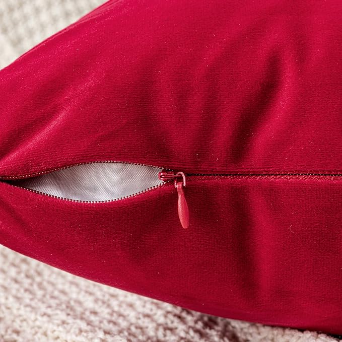 EMEMA Pack of 2 Velvet Christmas Throw Pillow Covers Decorative Square Pillowcase Soft Solid Cushion Case for Sofa Bedroom Chair Car 20x20 Inch Red