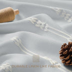 downluxe Linen Texture 3 in 1 Farmhouse Shower Curtain Set with Tassel, Boho Fabric Shower Curtains for Bathroom, Grey, 72W x 78L