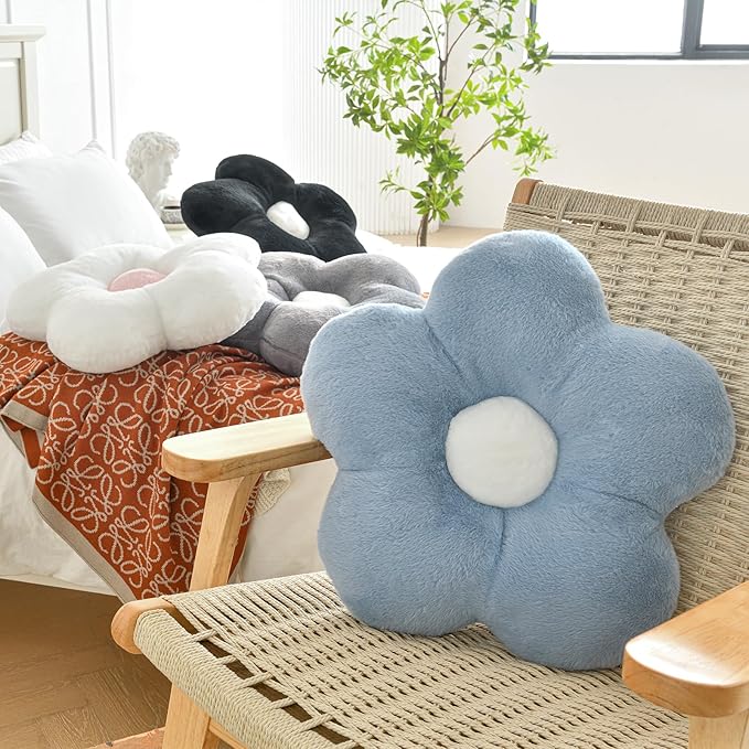 Flower Pillows, Soft Flower Shaped Pillow with Home Decorative for Couch Chair Bed,Flower Floor Throw Pillows for Adults Bedroom Living Room (Black, 15 Inches)