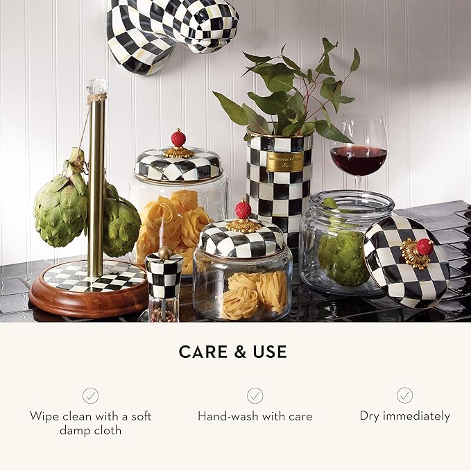 MACKENZIE-CHILDS Enamel Utensil Holder, Kitchen Utensil Holder for Countertop, Storage Caddy, Black-and-White Courtly Check