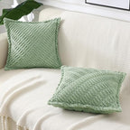 decorUhome Decorative Sage Green Throw Pillow Covers 18x18 Set of 2 with Splicing, Boho Soft Neutral Corduroy Broadside Twill Pillow Covers for Couch Bed Sofa Living Room