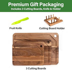 Wood Cutting Board For Kitchen, Acacia Wood Cutting Board Set of 3 with Juice Groove, Double-Sided Chopping Board Serving Board with Hanging Hole for Meat, Vegetables and Cheese