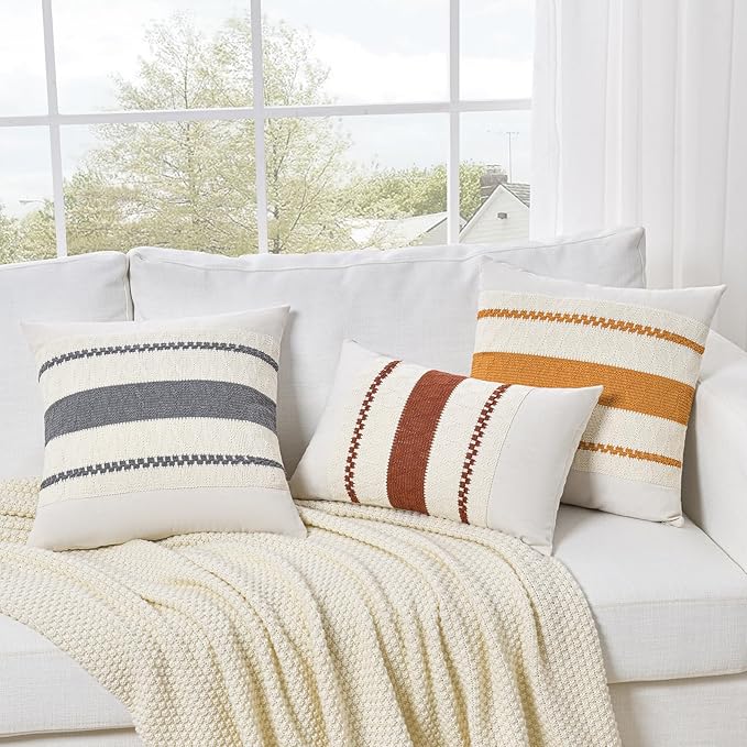 Fancy Homi Set of 1 Neutral Grey Farmhouse Euro Decorative Throw Pillow Covers 26x26 Inch for Couch Bed Chair, Vintage Country Rustic Retro Room Decor, Soft Thick Cotton Handmade Woven Cushion Case