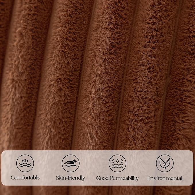 MOSAYT Fall Faux Fur Throw Pillow Covers 20x20, Set of 2, Plush Velvet Soft Pillow Case,Fluffy Striped Decorative Couch Pillow Covers for Sofa, Bedroom, Living Room(Brown)
