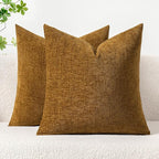 MIULEE Pack of 2 Couch Throw Pillow Covers 16x16 Inch Soft Mustard Chenille Pillow Covers for Sofa Living Room Solid Dyed Pillow Cases