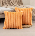 ZLINA Set of 2 Orange Faux Fur Decorative Throw Pillow Covers Fluffy Striped Pillowcase Cushion Covers 22 x 22 Inch Decor Sofa Couch Bedroom
