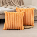 ZLINA Set of 2 Orange Faux Fur Decorative Throw Pillow Covers Fluffy Striped Pillowcase Cushion Covers 16 x 16 Inch Decor Sofa Couch Bedroom