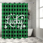 St. Patrick's Day Buffalo Plaid Shower Curtain,Lucky Shamrocks Clover Shower Curtains Set with Hooks,Rustic Green Black Waterproof Fabric Bathroom Curtains Decor Home Accessories,72 X 84 Extra Long