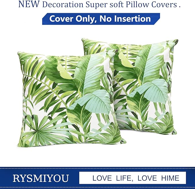 Decorative Throw Pillow Covers Set of 2 Green Leaves of Tropical Pillow Covers 18x18 inch Super Soft Short Plush Square Throw Pillows,Farmhouse Outdoor Pillow Covers for Couch Living Room