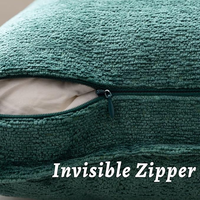 Green Decorative Throw Pillow Covers 22x22 Inch Set of 2 Cozy Soild Chenille Cushion Cases Soft Textured Square Couch Pillows Cover Boho Accent Farmhouse Pillowcases for Sofa Bed