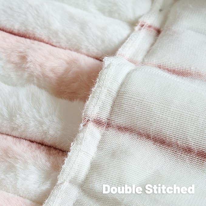 FUTEI Pink Decorative Throw Pillow Covers 12x20 Inch Set of 2, Soft Tie-Dye Faux Rabbit Fur Striped Texture Pillow Case, Modern Home Decor for Couch Bed Living Room