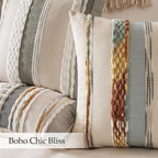 ANRODUO Pack of 2 Boho Decorative Throw Pillow Covers 18x18 Farmhouse Cushion Case Striped Chenille Pillow Cases Square Pillow Covers Accent Neutral Pillowcase for Sofa Couch Bed, Blue-Earth Tones