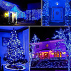 QITONG Blue Solar Fairy Lights, 4 Pack Each 33ft 100 LED String Lights Outdoor Waterproof, 8 Modes Silver Wire Twinkle Mini Lights