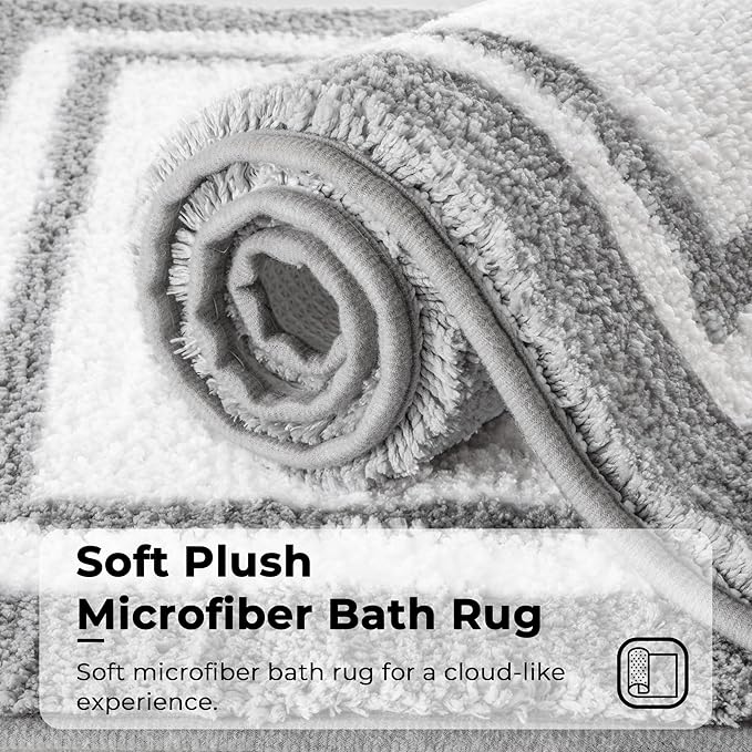 GRANNY SAYS Microfiber Bathroom Rugs Non Slip Washable, Water Absorbent Bathroom Mats for Tub Non Slip, Small Soft Bath Mats for Bathroom Floor & Shower, 16" x 24", Grey Bath Mat Towel