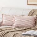 Throw Pillow Covers 12x20 Set of 2 Striped Fringe Pillow Cover Farmhouse Cushion Covers with Tassel Neutral Boho Pillows Decorative Square Pillowcase for Couch Sofa Bed, Red