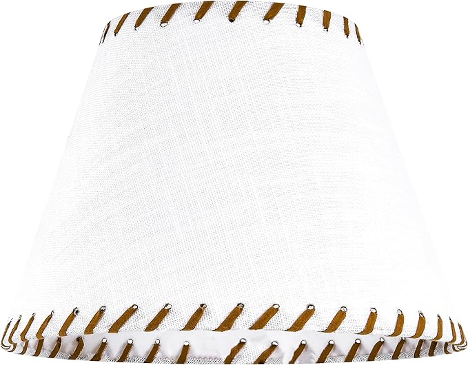 GO&SO 1 Pack White Linen Lampshades Natural Fabric Small Lamp Shades, 5"x9"x6.4" (Spider) with Stitched Brown Trim - Modern Rustic Bell Lamp Shades for Table Lamps, Wall Lamps, Bedroom, Living Room