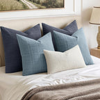 MIULEE Decorative Linen Check Euro Shams Throw Pillow Covers Neutral Farmhouse Vintage Pillow Covers 24x24 Set of 2 Boho Modern Home Decor for Sofa Couch Bedroom Cushion Navy Blue