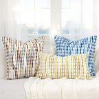 Boho Decorative Throw Pillow Covers 12x20 Inch, Chenille Tufted Pillow Cover Striped Textured Lumbar Farmhouse Accent Pillowcase for Couch Sofa Bedroom Living Room, Yellow White Stripe 2 Pack